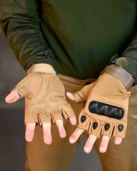 Тактические беспалые перчатки Армейские с Защитой косточек HARD Coyote М gloves-hard-m фото